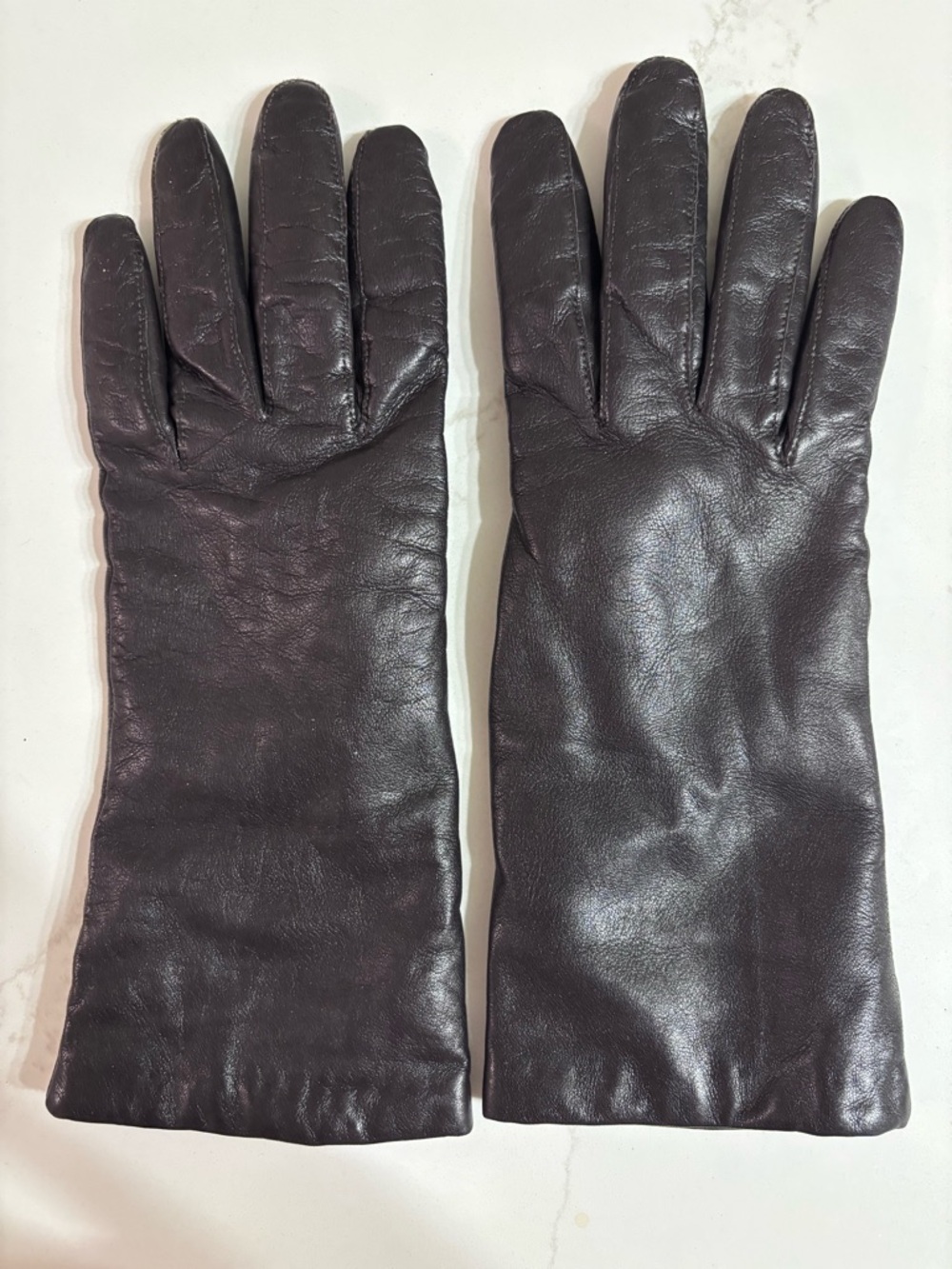 Vintage women’s Aris Dark Brown SOFT leather gloves cashmere lining size 7.5
